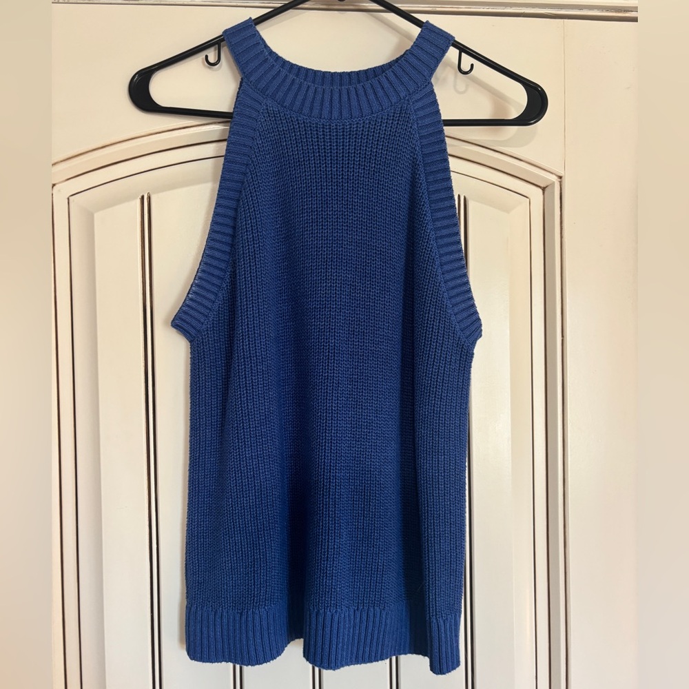 Blue knit sleeveless sweater